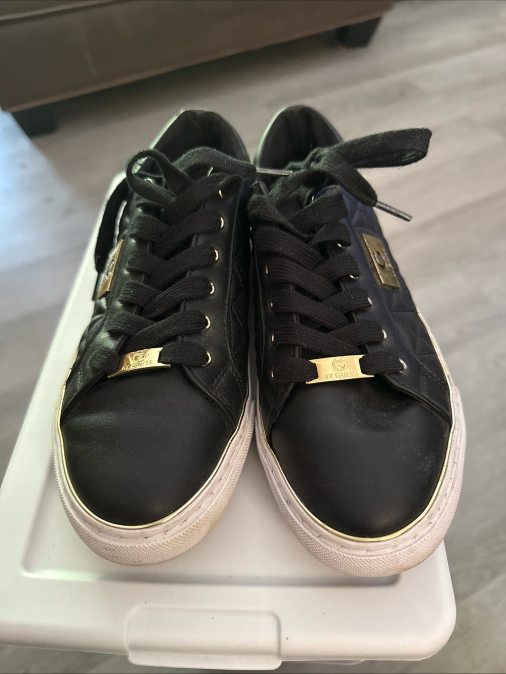 G by Guess Black Sneakers with Gold Accents